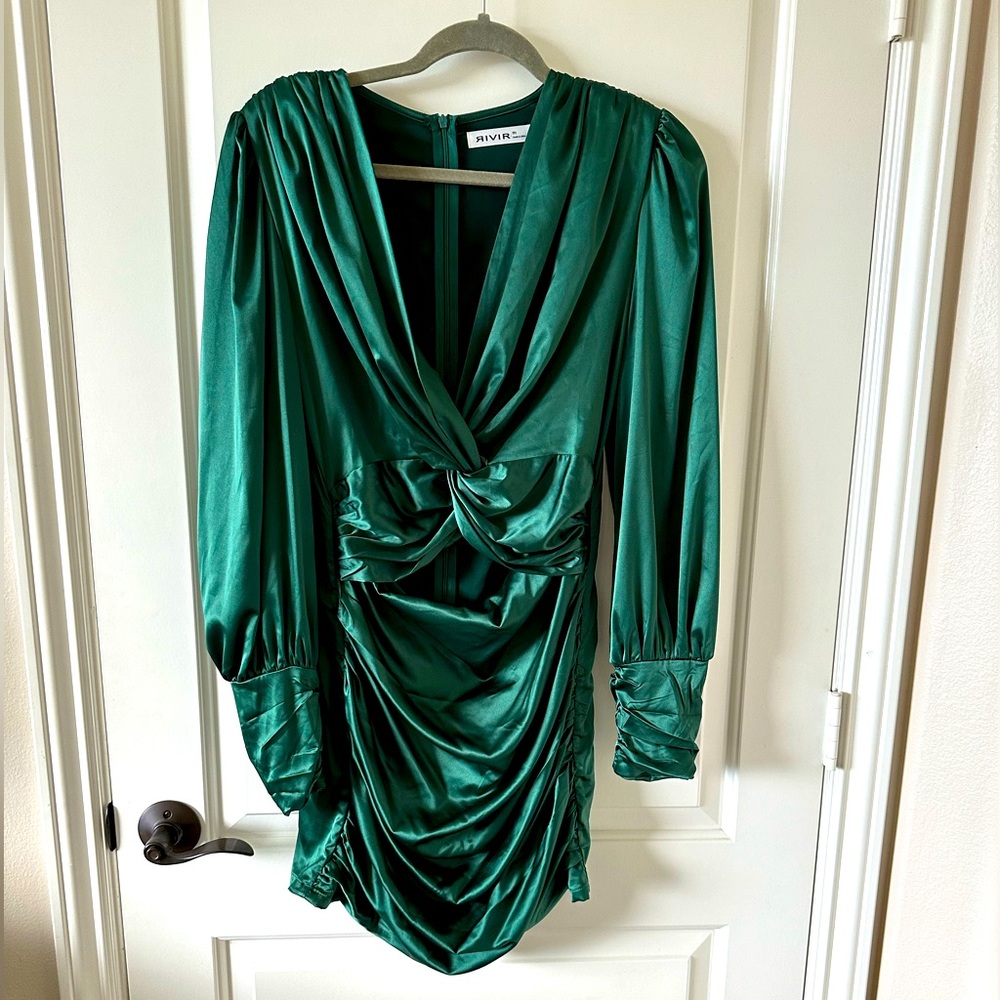 Forest green satin mini dress